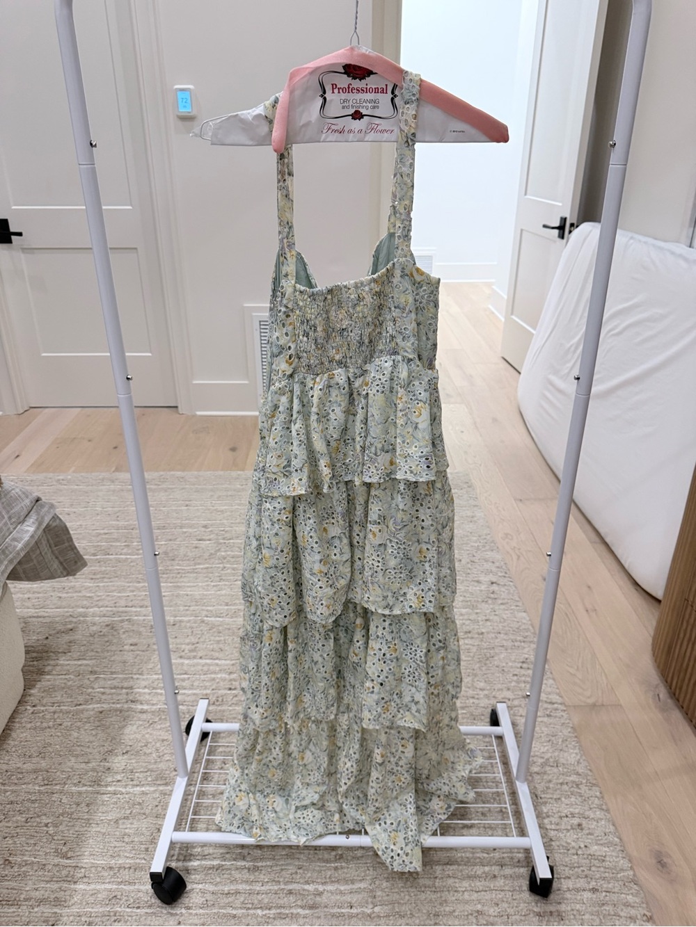Astr Pale Green and Yellow Floral Smocked Blouse - Picture 2 of 3
